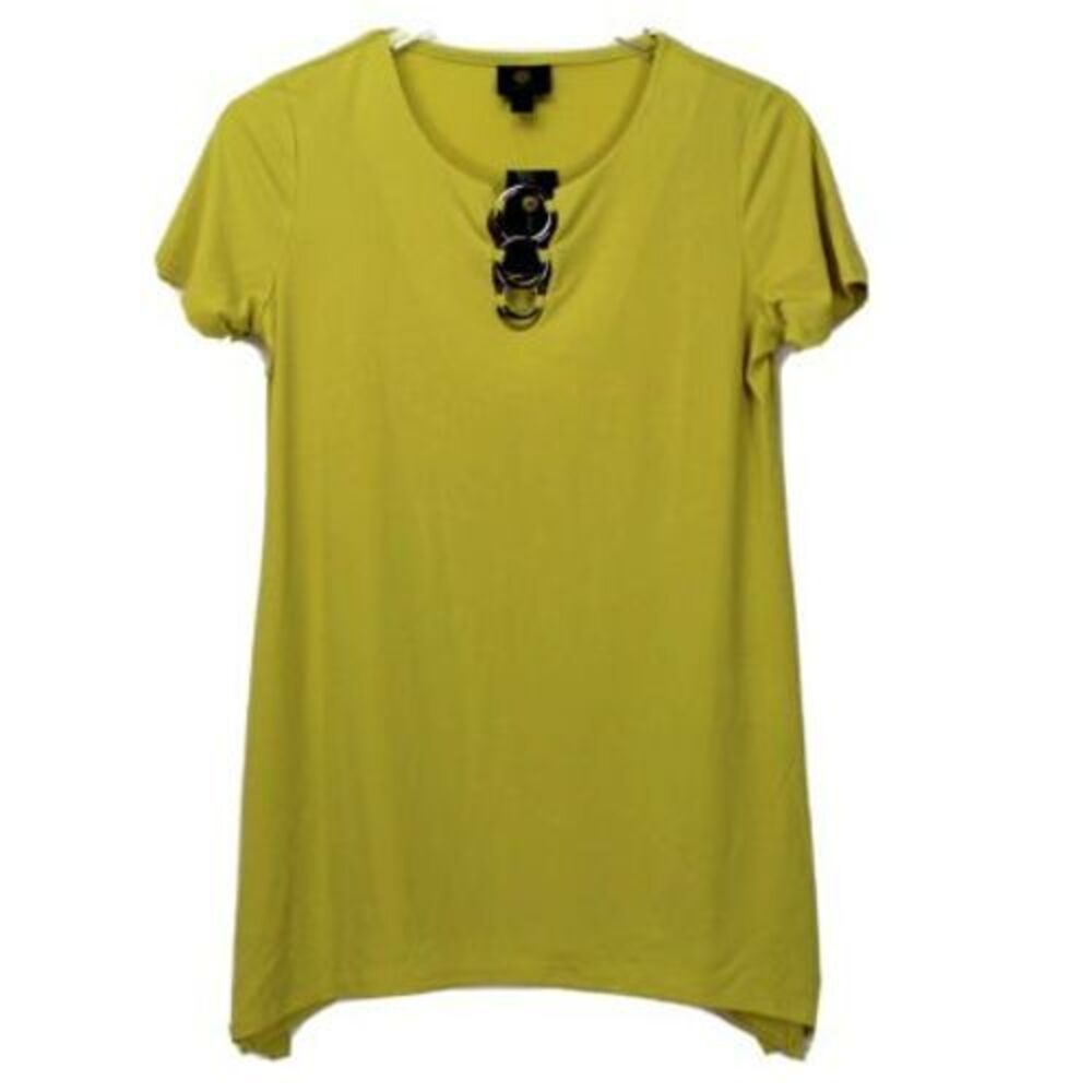 JM Collection Top Size XS‎ Yellow Short Sleeve Round Neck O-Ring